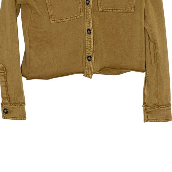 Anthropologie XS Pilcro Classic Shirt Jacket Womens Cropped 100% Cotton Tan - Picture 5 of 11